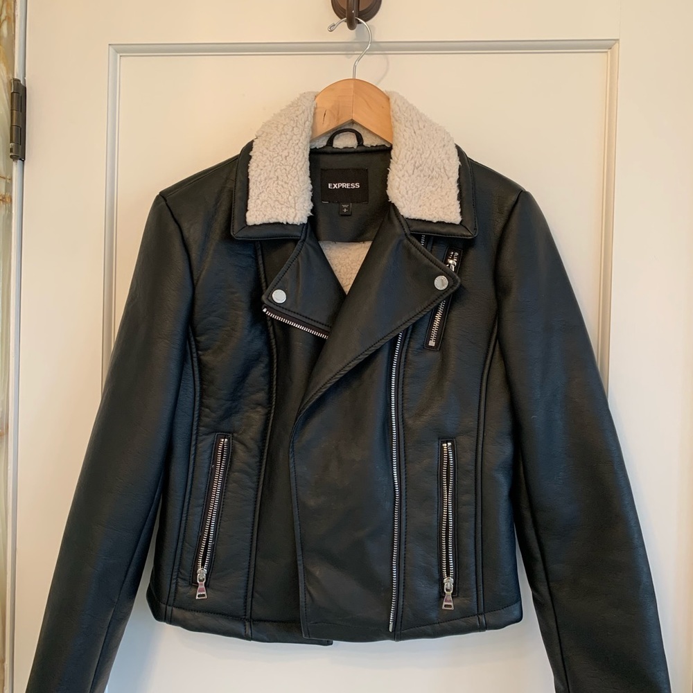 Express Faux Leather Jacket with Sherpa Lining